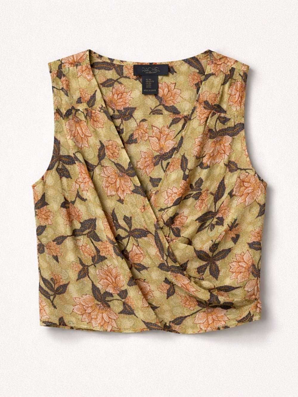 RACHEL Rachel Roy Olive & Peach Floral Wrap Tank Size XS NWT